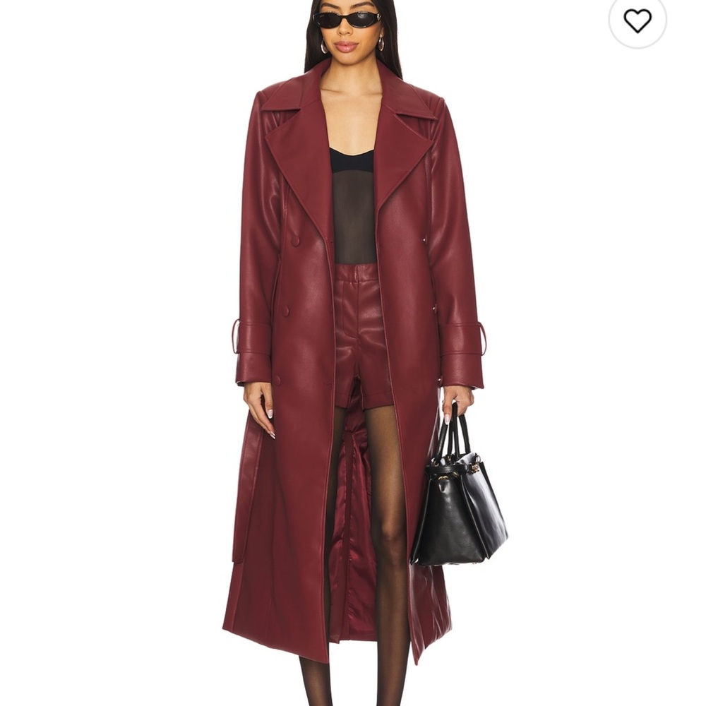 Women's Burgundy Faux Leather Trench Coat
